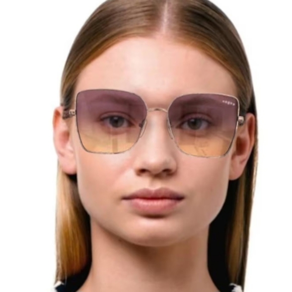 VOGUE Eyewear Cat Eye Yellow Gradient Violet Lenses Rose Gold Frame Sunglasses - Picture 9 of 16